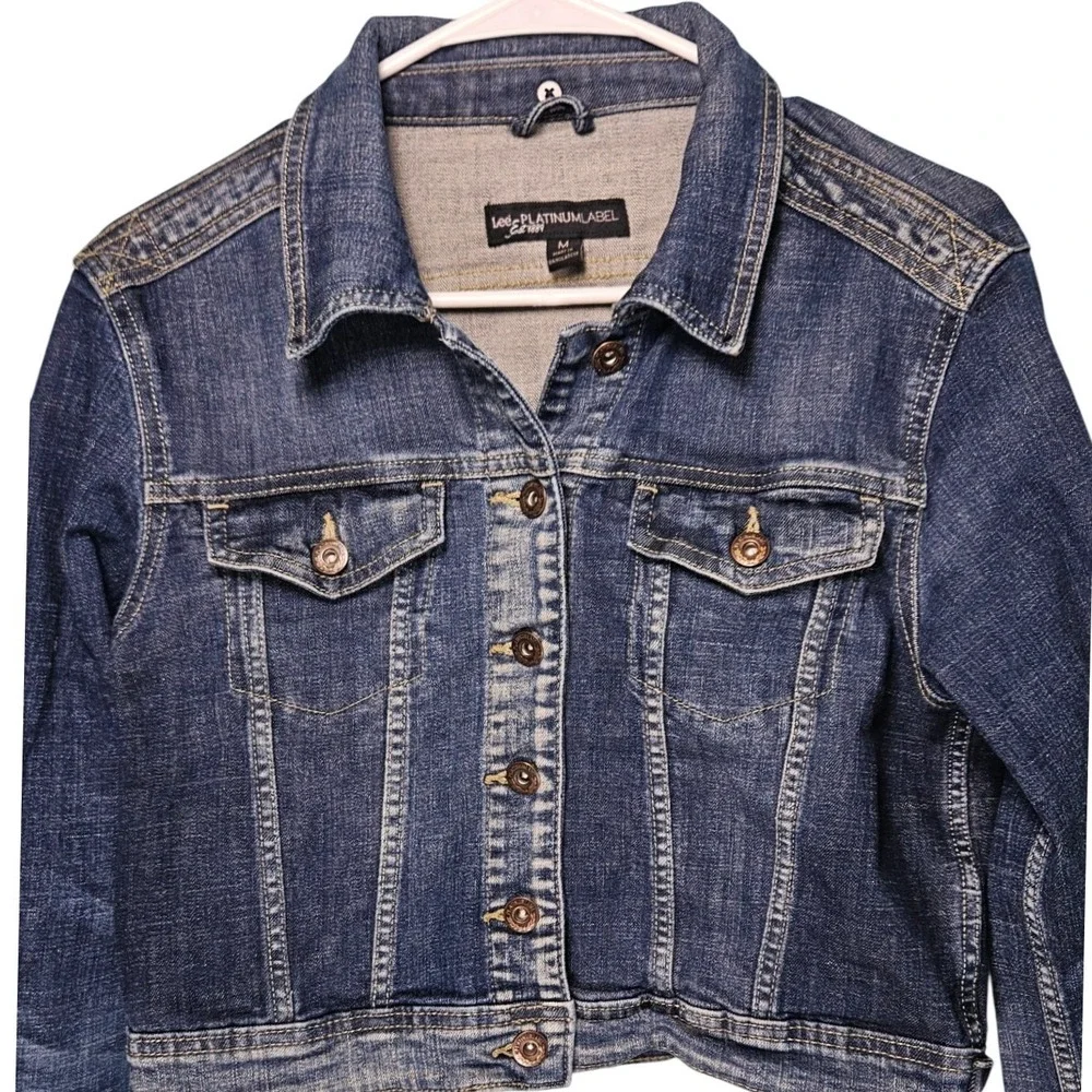Lee Platinum Label Womens Dark Wash Cropped‎ Denim Trucker Jacket Blue Size M